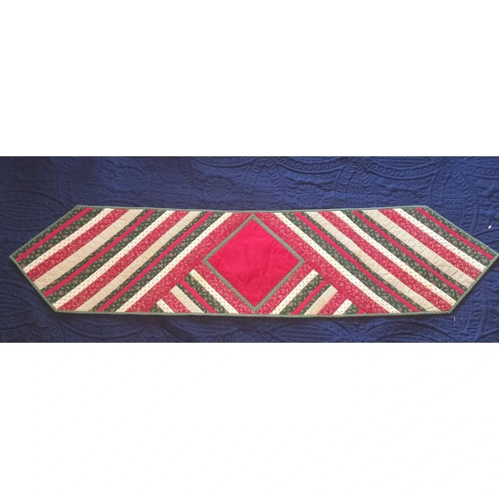 Handmade Christmas Quilt Table Runner 50x12 Red Green Patchwork Holiday Decor